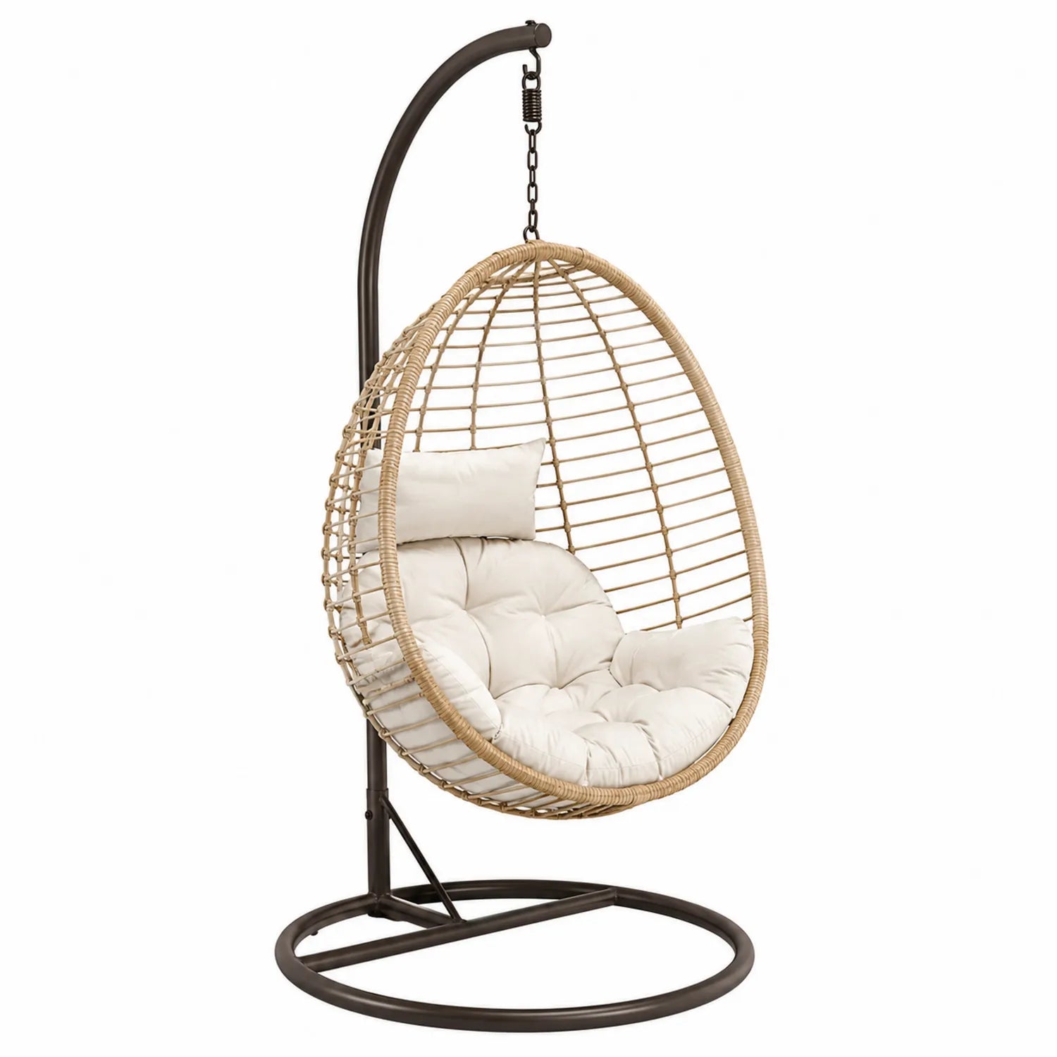Hängesessel Rattan mit Stahlgestell und Polster Cremeweiß