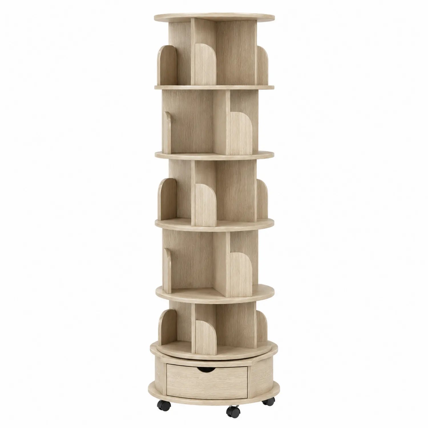 Rundes Bücherregal aus Holz mit Rollen, 180 cm hoch