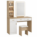 Frisiertisch-Set mit LED-Spiegel und Hocker aus MDF Holz in Weiß