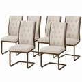 6er Set Stühle Leinen Beige mit Metallrahmen