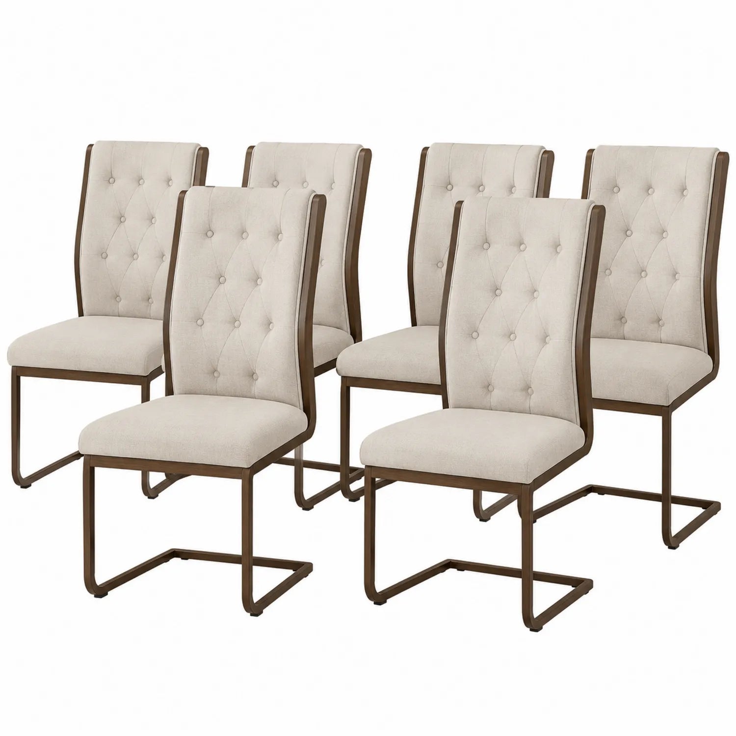 6er Set Stühle Leinen Beige mit Metallrahmen