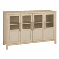 Sideboard aus Holz mit geriffeltem Glas und Leinenpaneelen