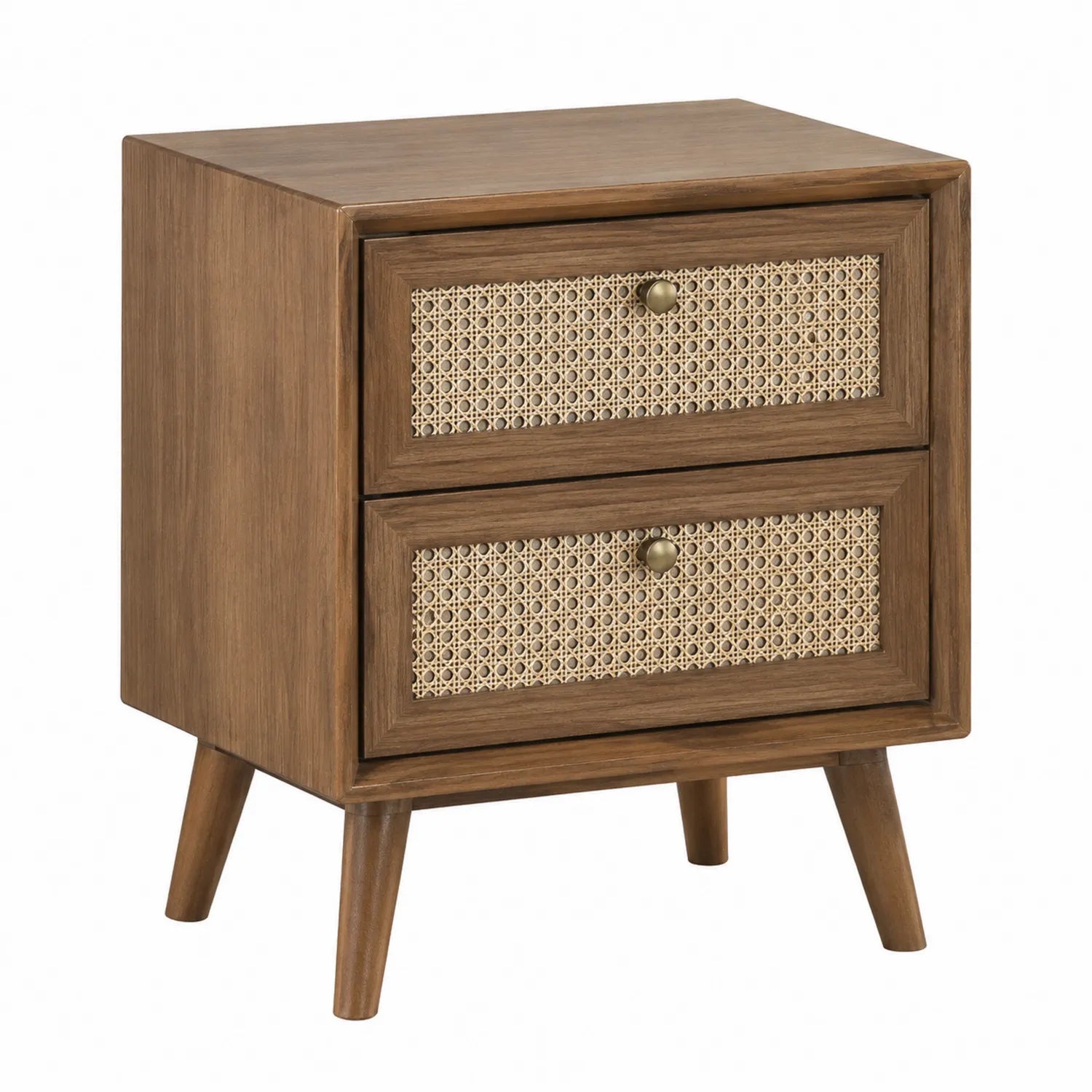 Nachttisch aus Holz mit Rattan-Einlagen, Braun, 40x30x50 cm