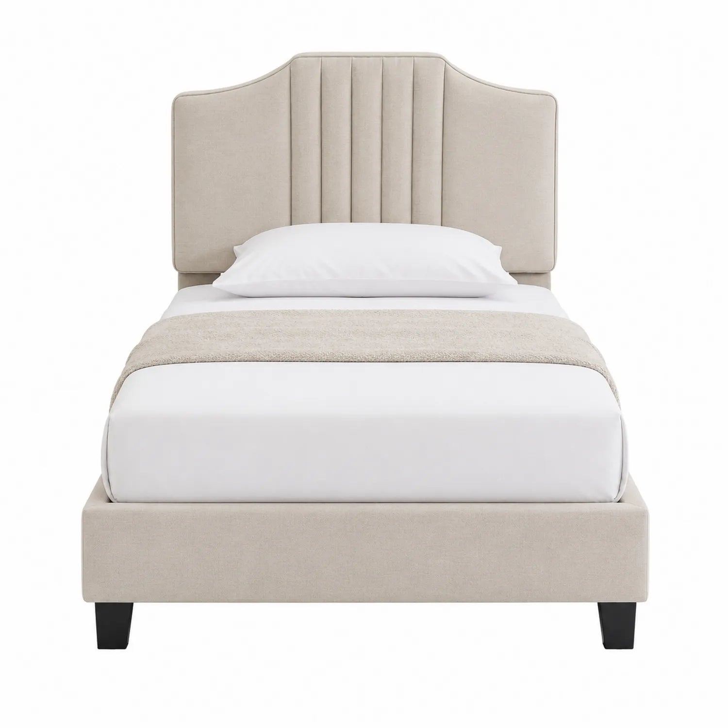 Einzelbett mit Stoffbezug aus Polyester Beige 200x90 cm