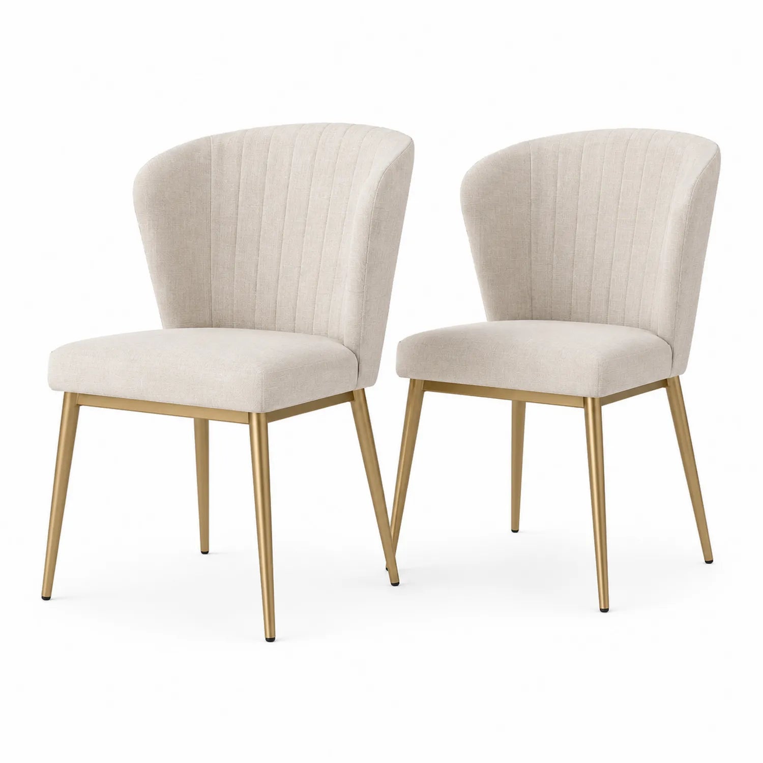 2er Set Esszimmerstühle aus Stoff mit Metallbeinen in Creme