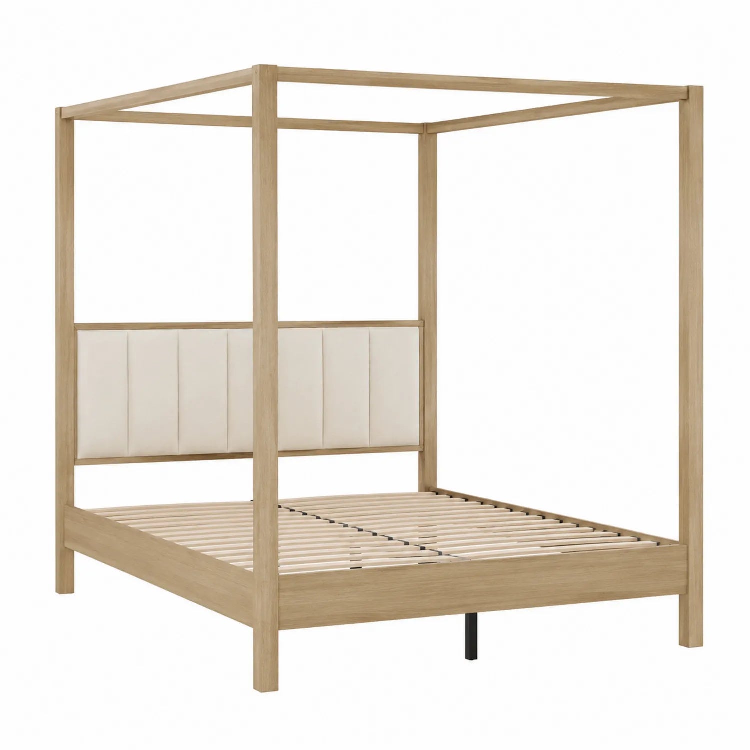 Eichenholz Himmelbett mit gepolstertem Kopfteil 200x160 cm