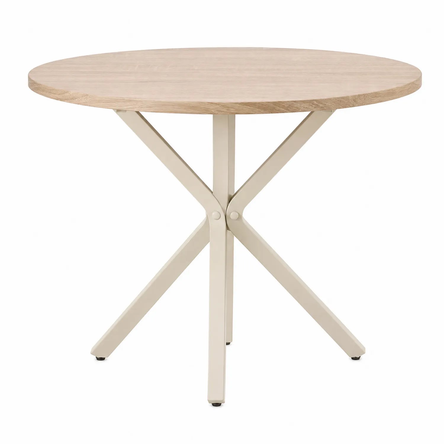 Runder Tisch mit Holzfurnier und Metallgestell, Eiche/Beige, Durchmesser 90 cm