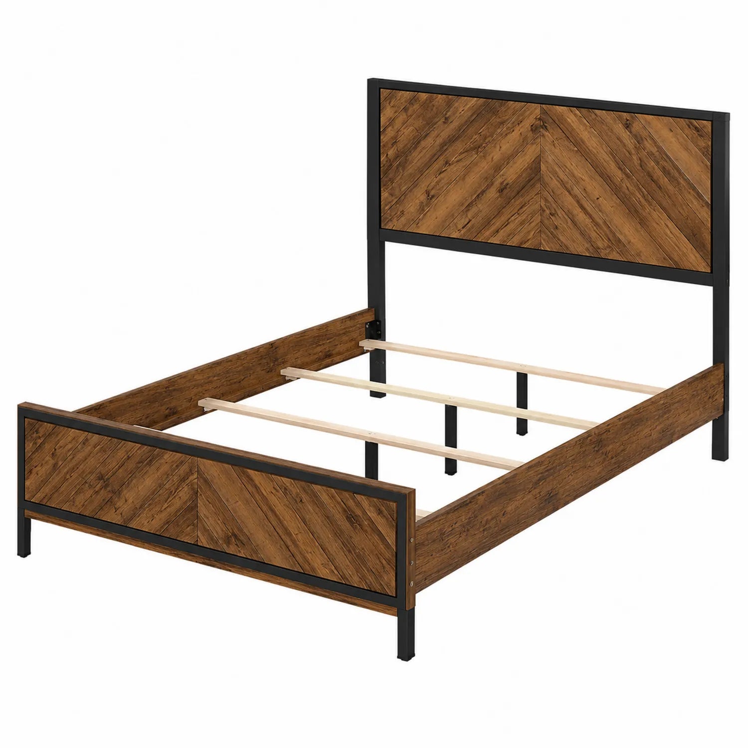 Metallbett mit MDF Holzoptik und Kiefernholzlatten 200x140 cm Braun