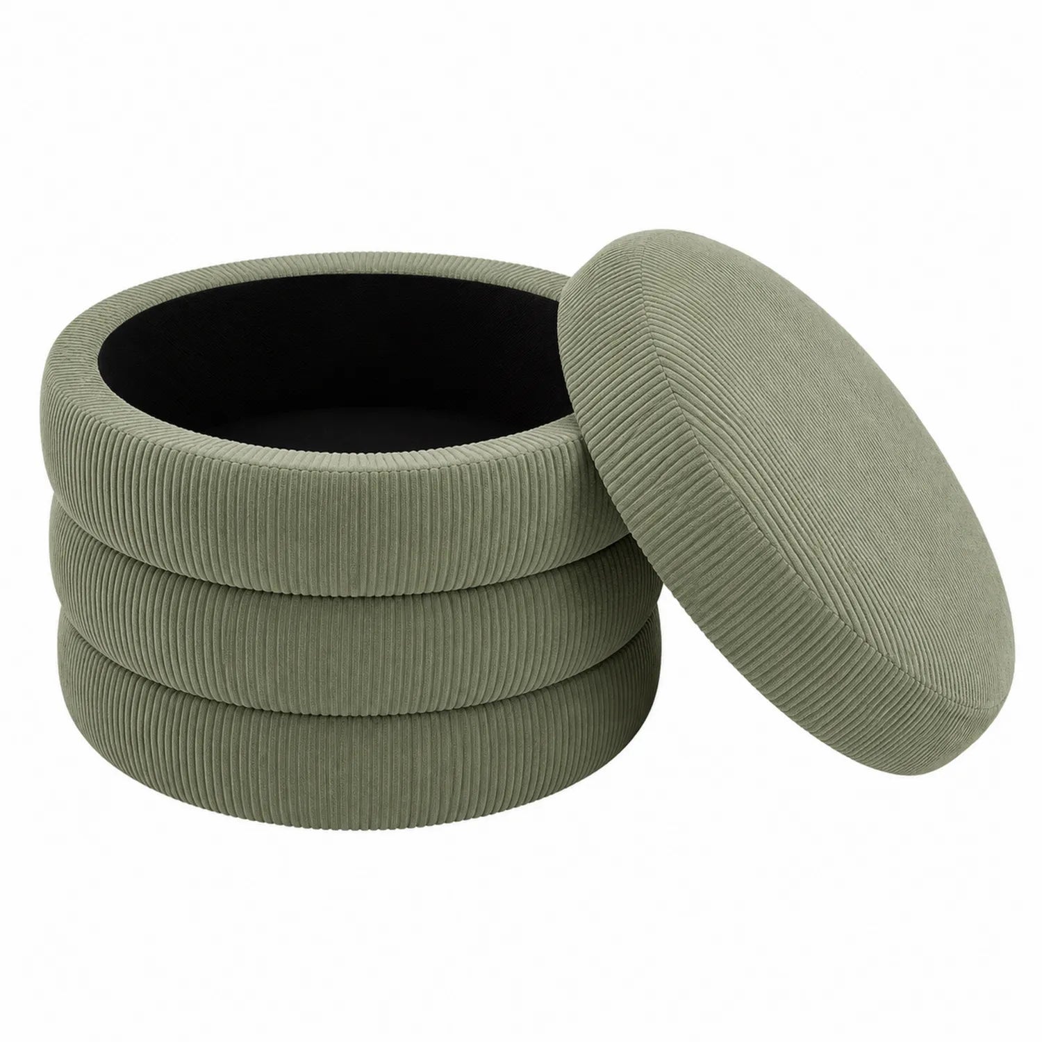 Runder Cord-Fußhocker mit Stauraum, Grün, Ø 50 cm x H 40 cm