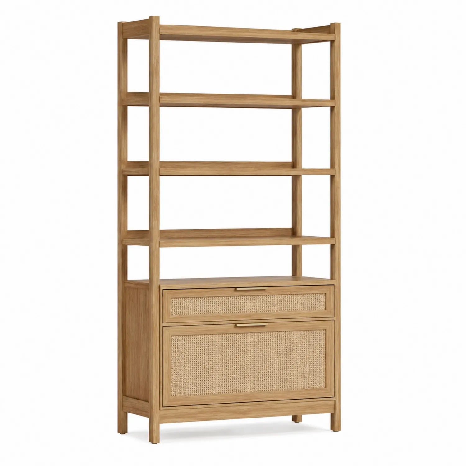 Bücherregal Eiche mit Rattan Schubladen 190x90x35cm