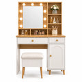 Schminktisch Set mit Spiegel und LED-Lichtern MDF/Holz