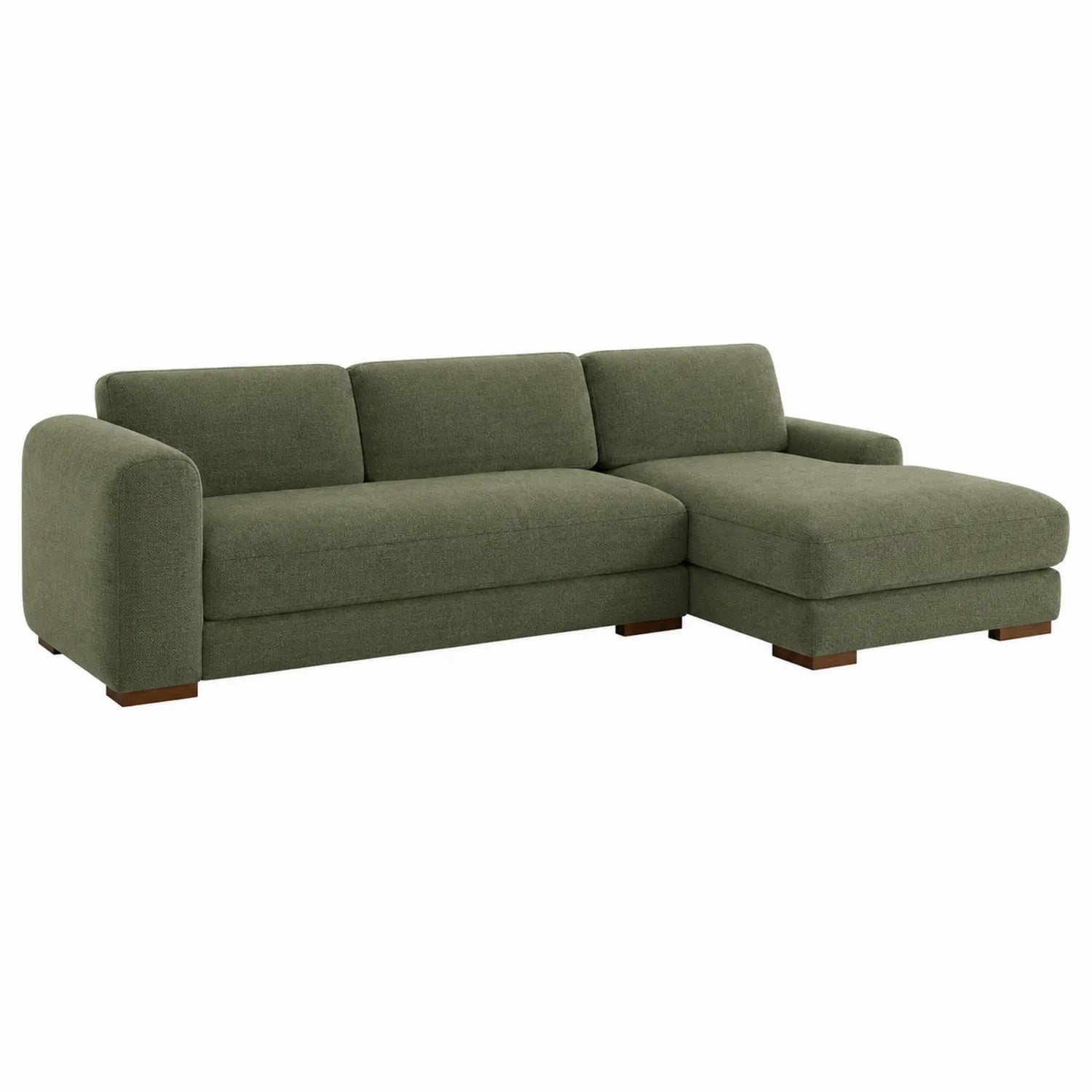 Ecksofa aus Stoff mit Holzfüßen, Olivgrün