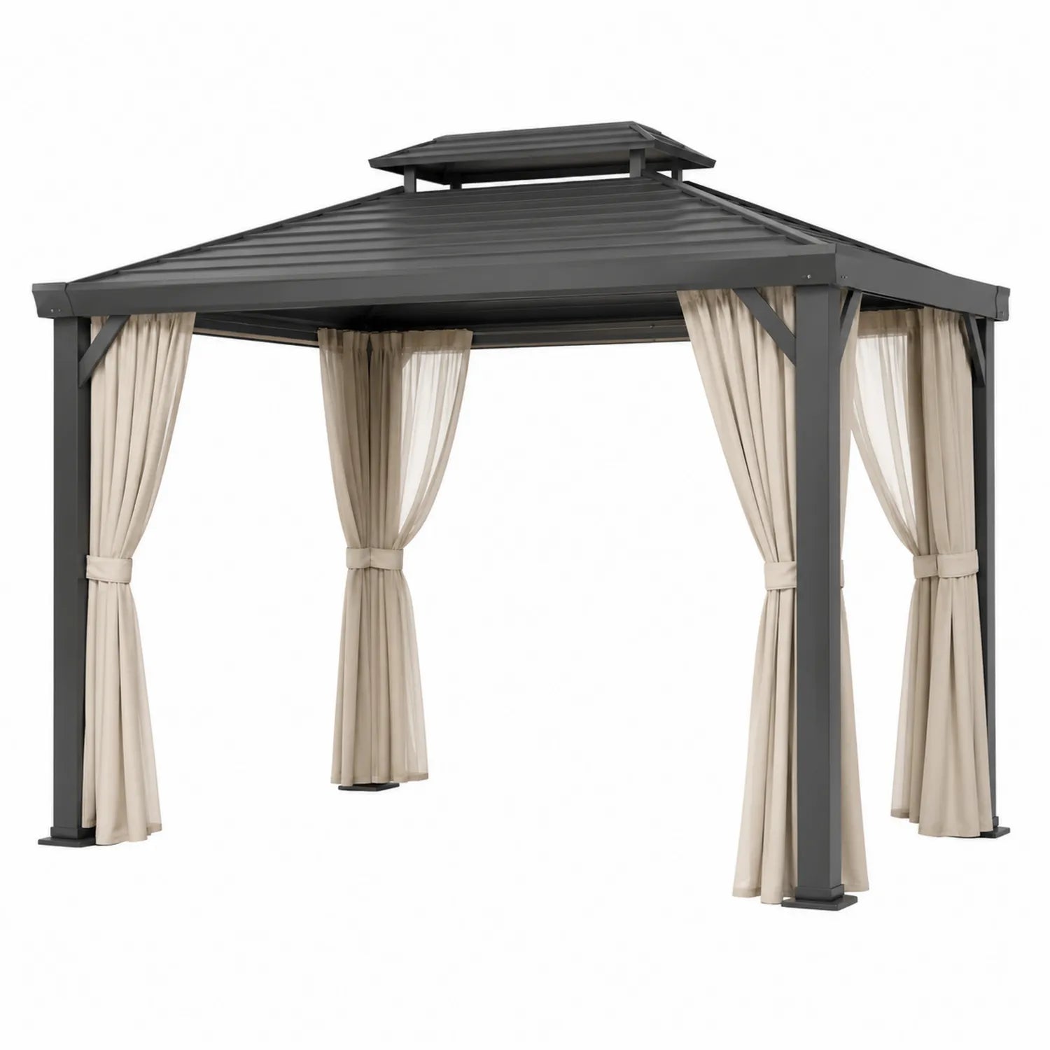 Aluminium Pavillon mit Polyester Vorhängen, 3x3m, Beige
