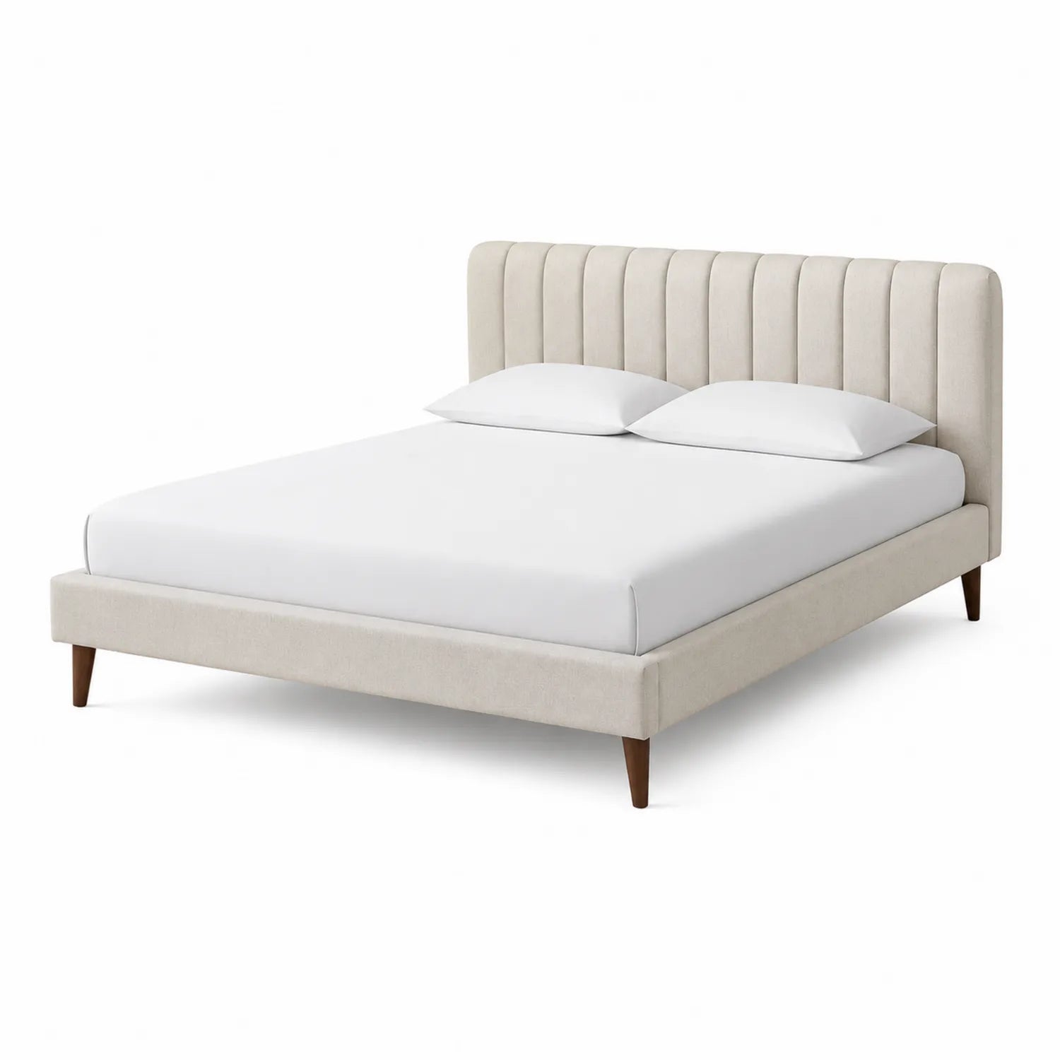 Doppelbett mit Textilbezug und Holzbeinen Beige 200x160 cm