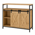 Sideboard aus Holzoptik mit Stahlrahmen, Eiche/Schwarz, 130x40x90cm