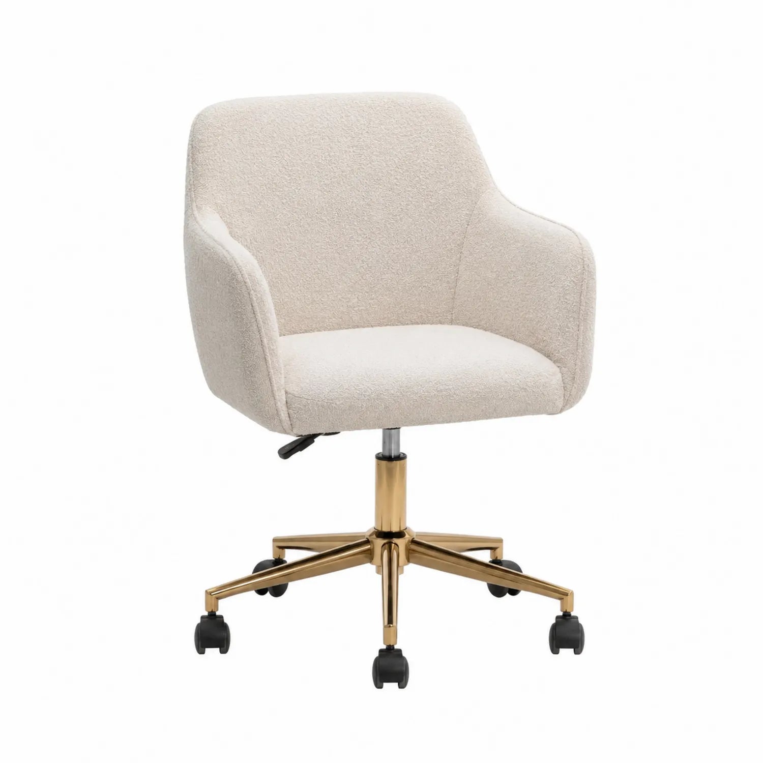Bürostuhl aus Bouclé-Stoff mit Metallgestell in Beige und Gold