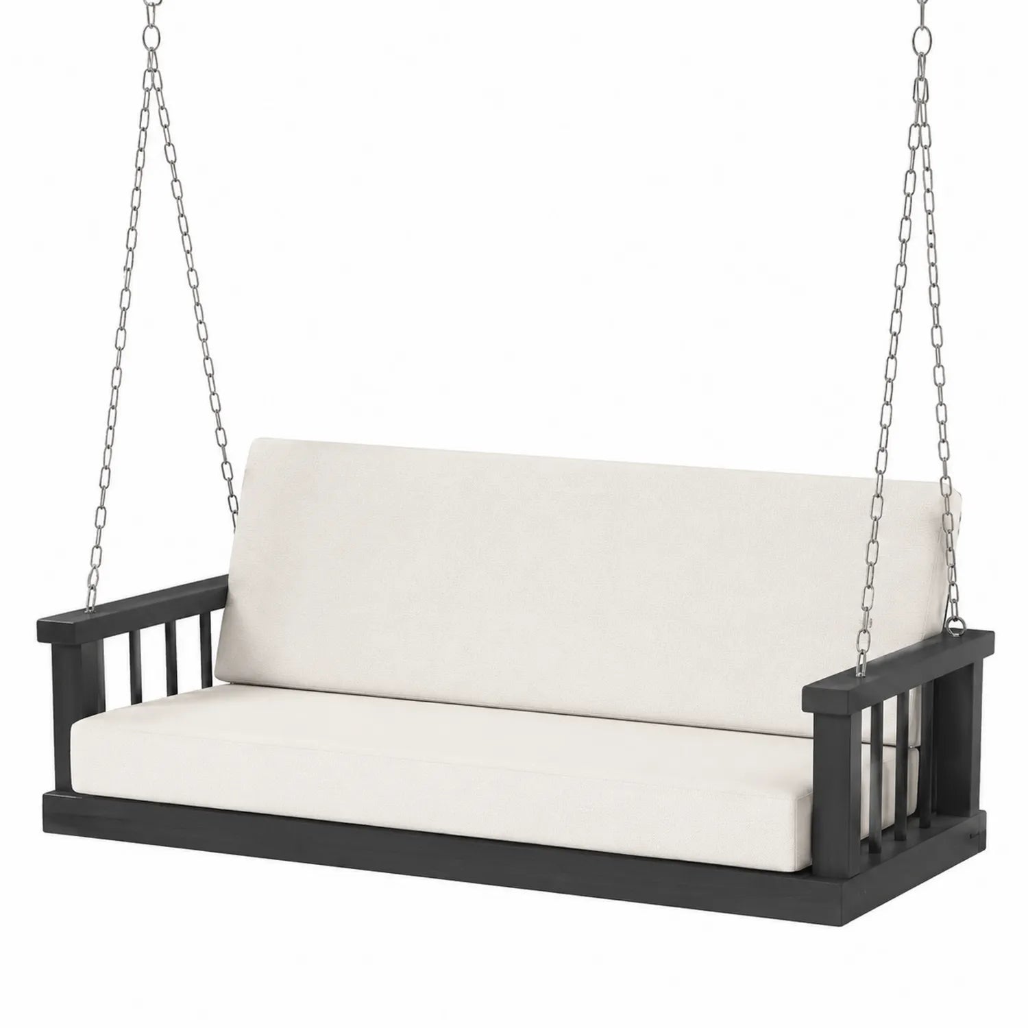 Hängesofa aus Akazienholz und Polyester in Creme und Schwarz