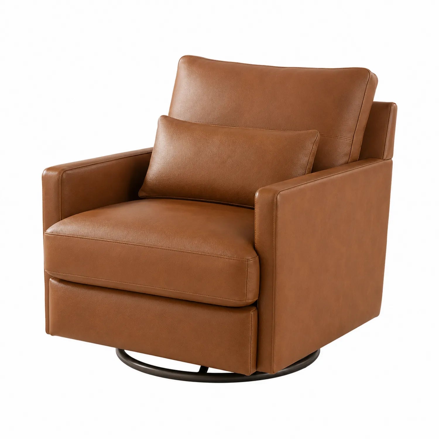 Drehbarer Leder Sessel Braun mit Kissen 85cm x 90cm x 90cm