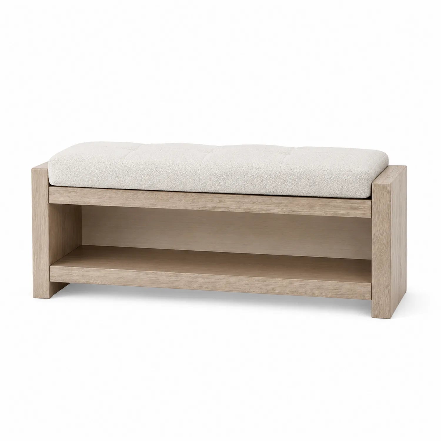 Eichenbank mit Stoffpolster und Regal Beige 120x40x45 cm