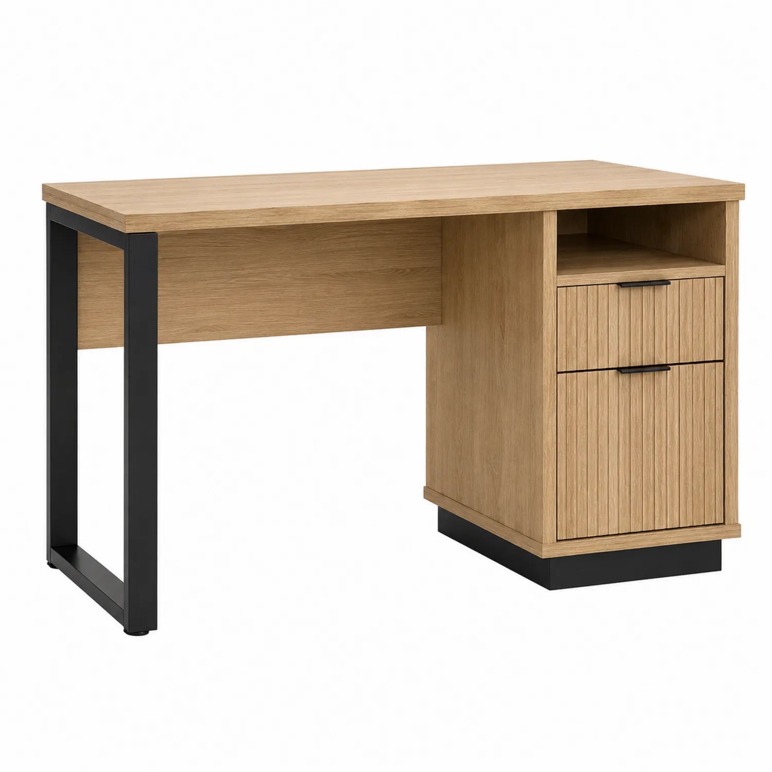 Schreibtisch aus Holz und Metall mit Eichenfurnier und Schubladen 120x60x75cm
