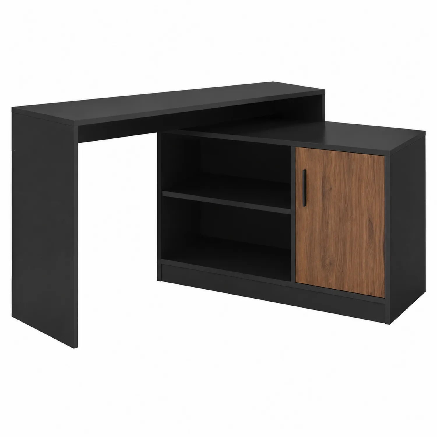 L-förmiger Schreibtisch aus MDF Schwarz/Nussbaum 140 cm