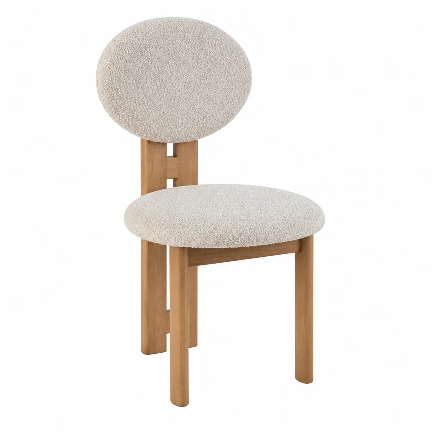 Holzstuhl mit Bouclé-Polsterung, Beige
